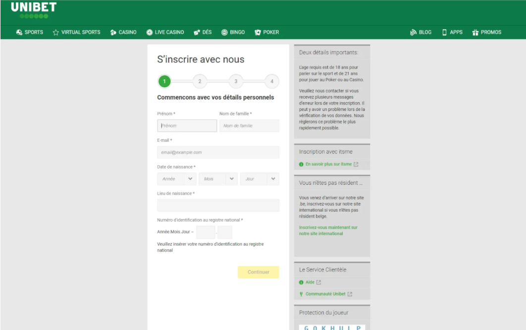 S'inscrire avec le code promo Unibet