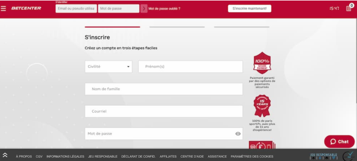 Inscription Betcenter 2024