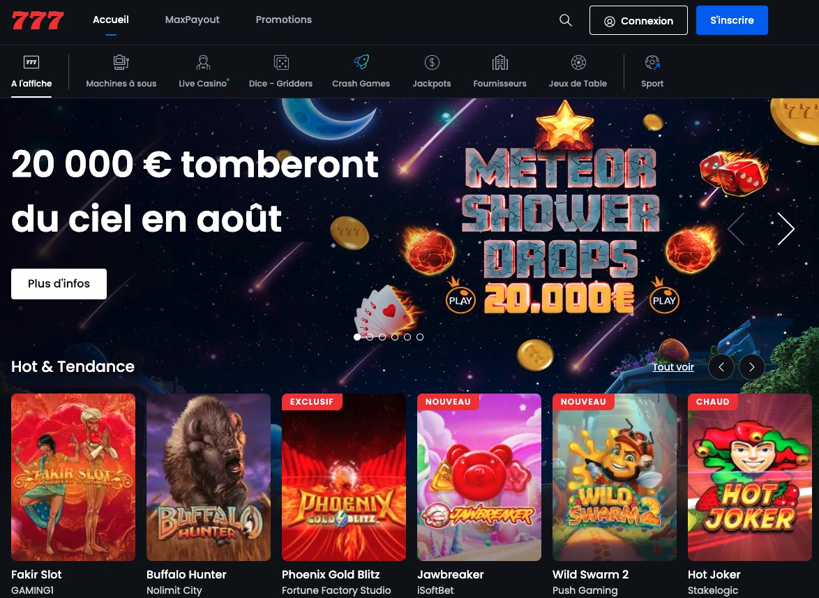 Offre de jeux du Casino777