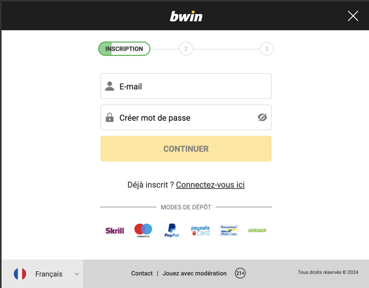 S'inscrire sur Bwin