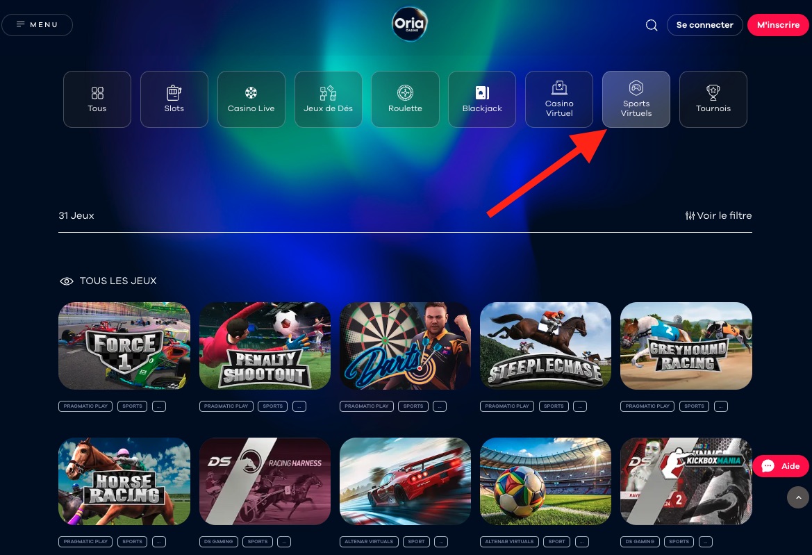 Les jeux virtuels du Casino Oria