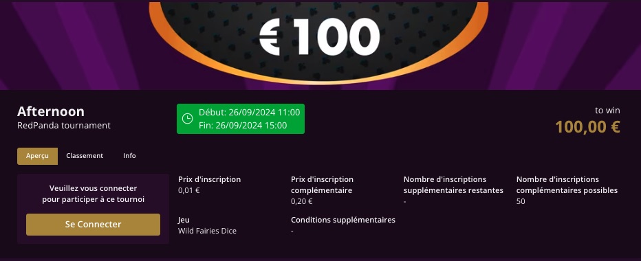 Tournois afternoon avec le code promo Madison