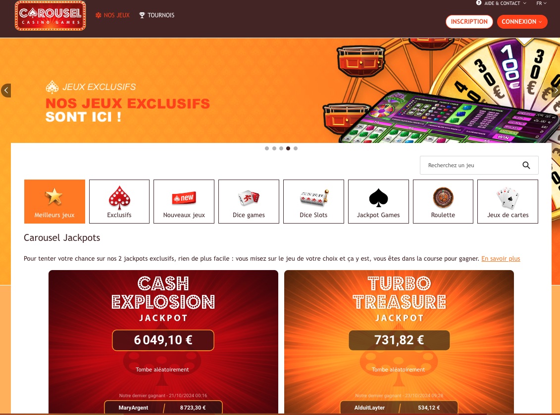 Jeux disponibles sur le casino Carousel