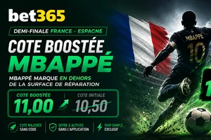 Bonus bet365 sur France-Espagne : Cote boostée Mbappé buteur hors surface à 11,00 pour la demi-finale du Mondial