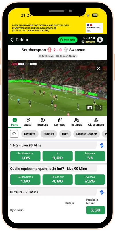 Streaming en direct lors d'un match sur la UnibetTV