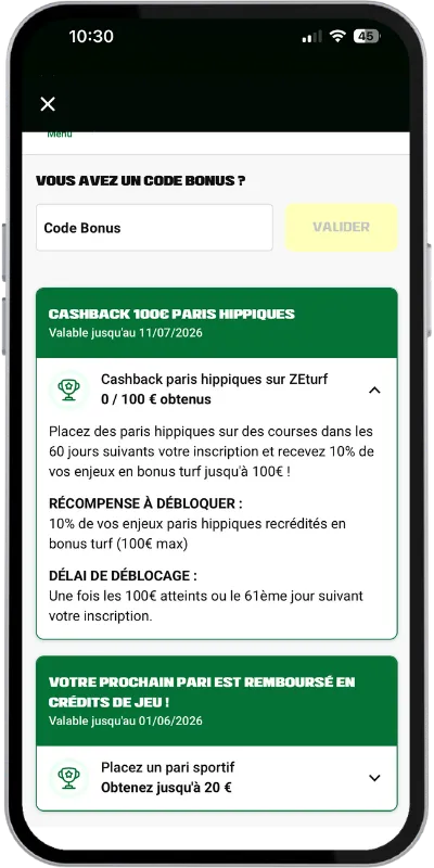 Déblocage du bonus turf sur Unibet