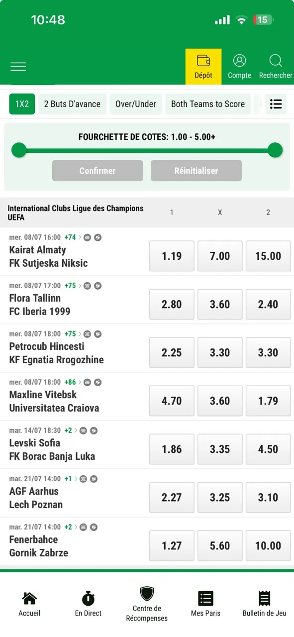 Cotes PremierBet sur favoris football