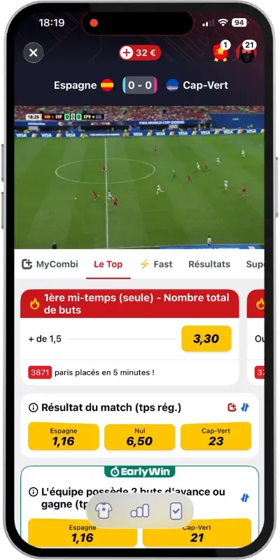 Match de Coupe du monde Espagne - Cap-Vert en direct sur BetclicTV le 15 juin 2026 