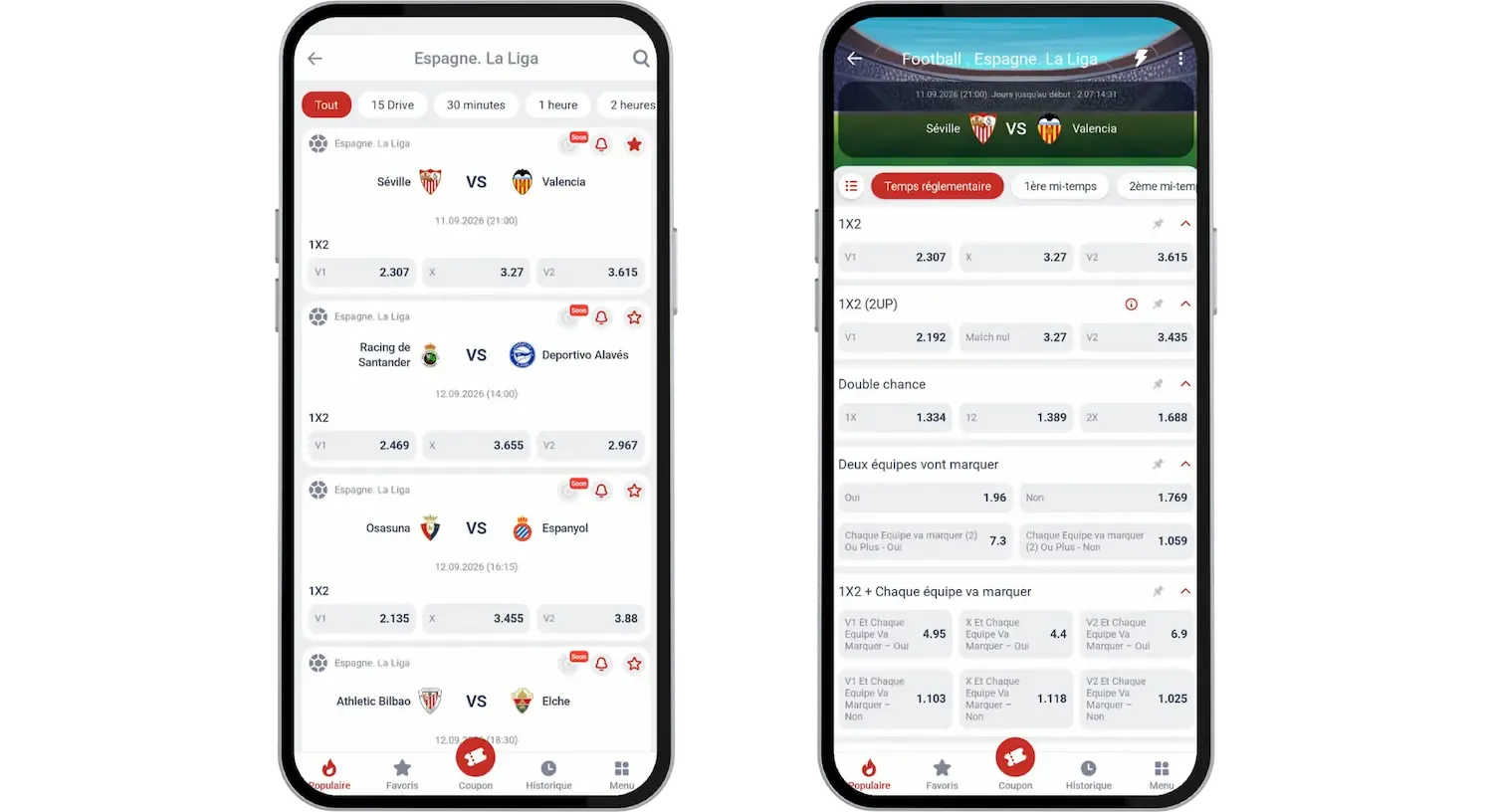 Les marchés disponibles sur l'app mobile MegaPari APK