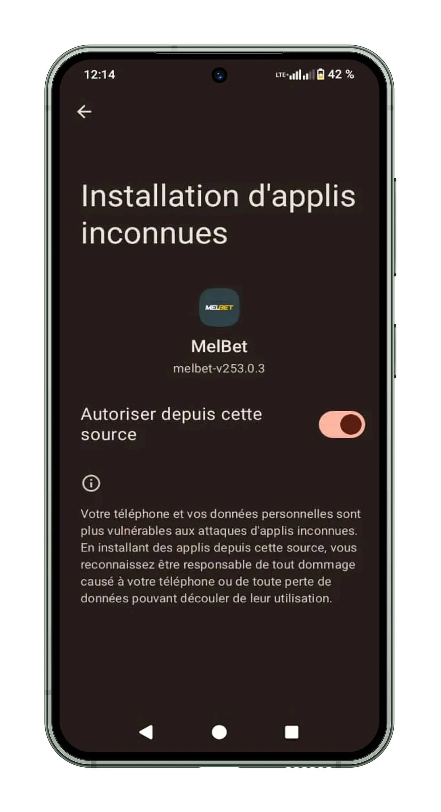 Autorisation des sources pour installer l'APK sur Android