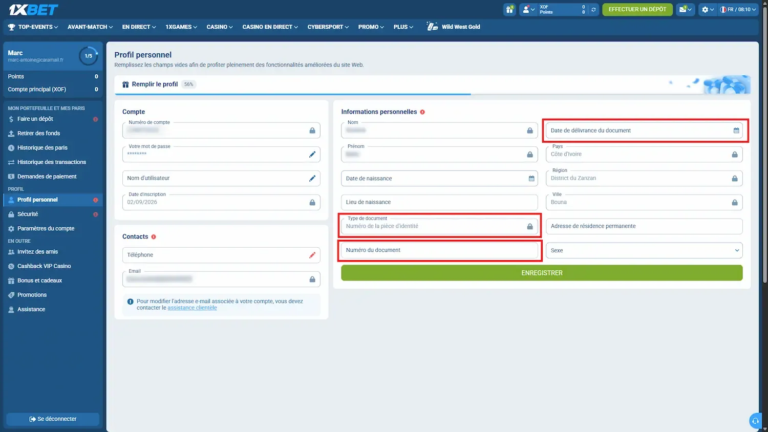 Les informations KYC à remplir à l'inscription sur 1xBet