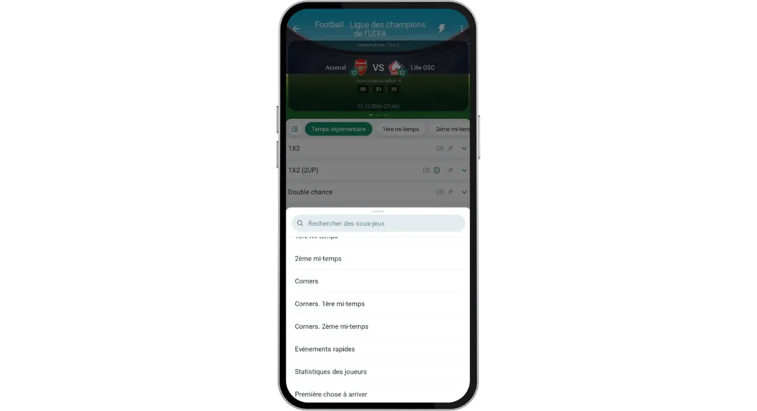 Marchés sur BetWinner APK