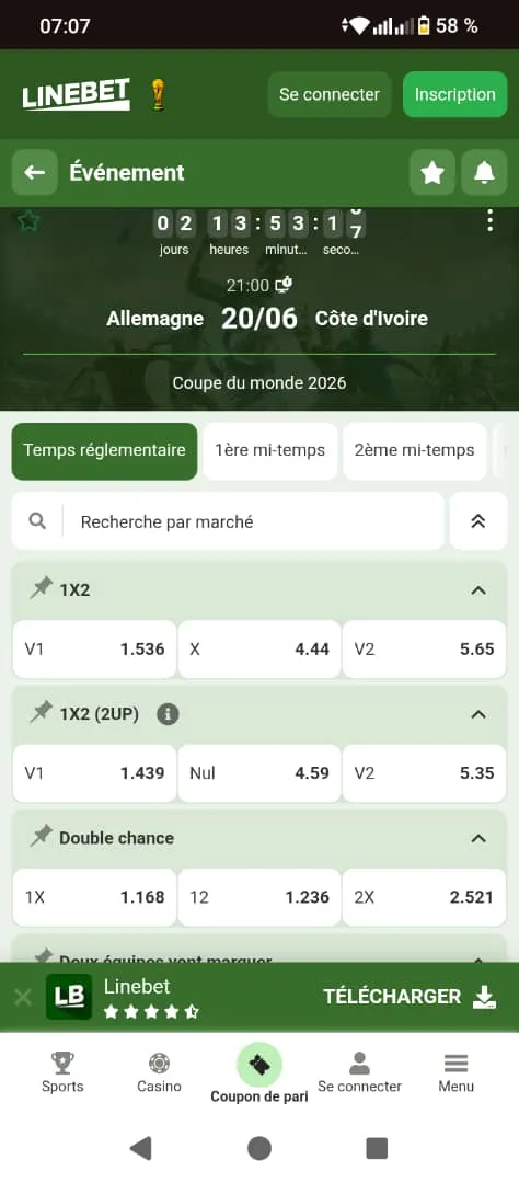 Marchés de paris sur Linebet pour le bonus de bienvenue