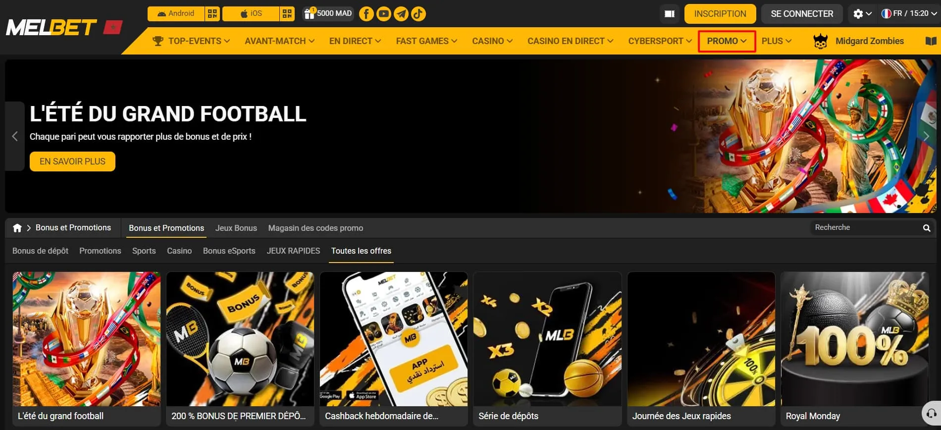Page promotion: Melbet code promo