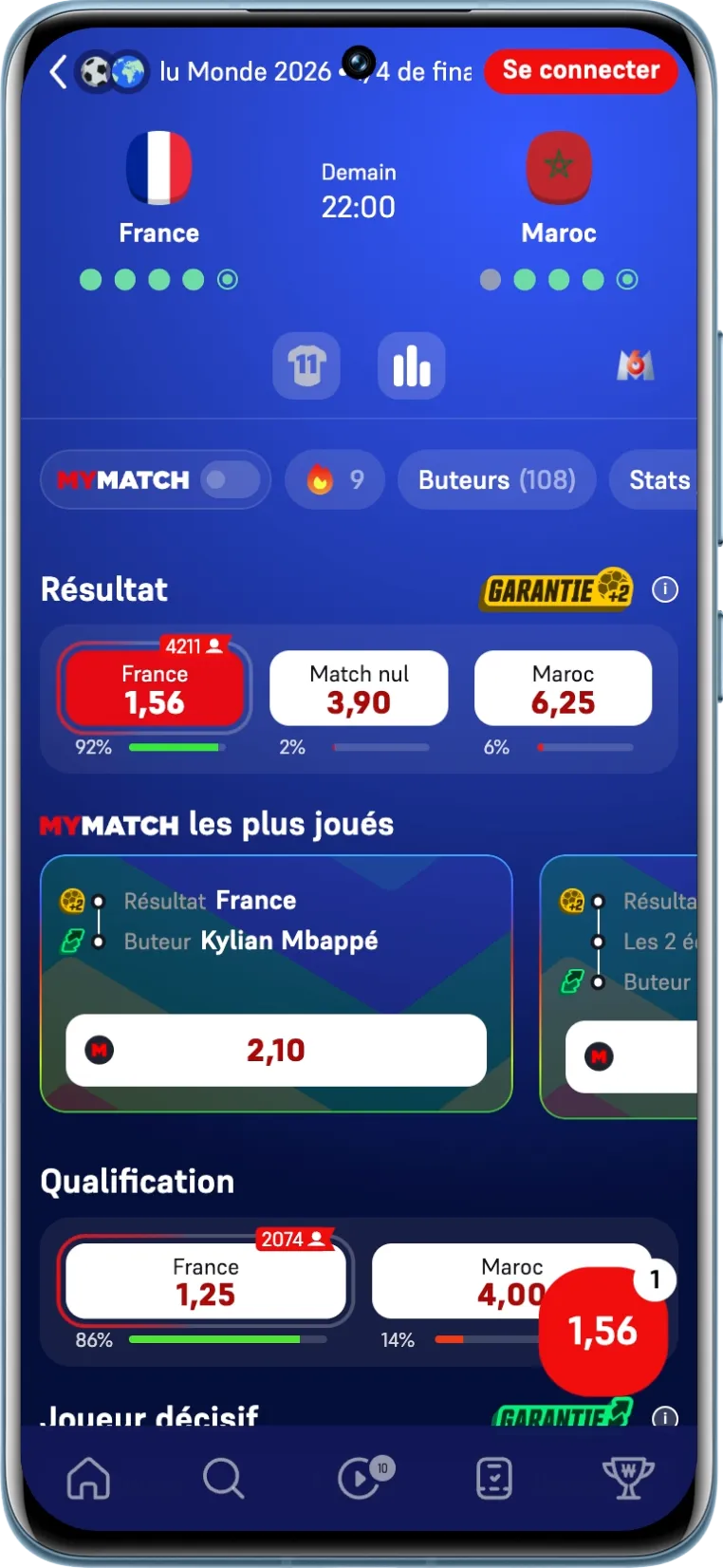 Ici, nous misons sur une victoire de la France face au Maroc