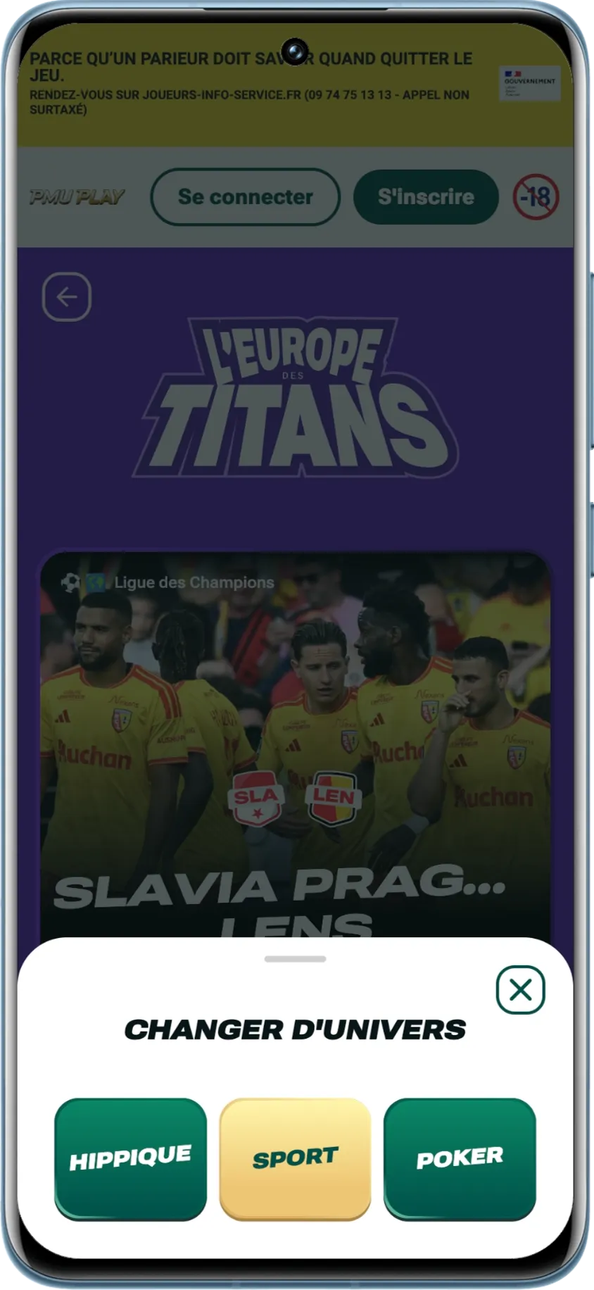 Changement de l’univers sur l’application PMU Play