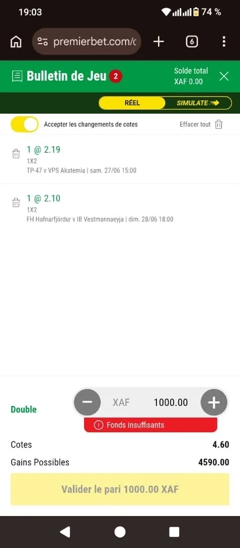 Exemple ticket bonus sport code promo Premier Bet