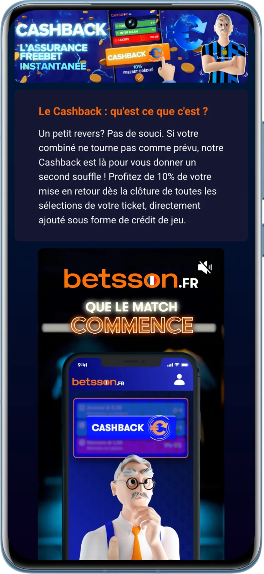 Page d’information du cashback proposé par l’opérateur Betsson