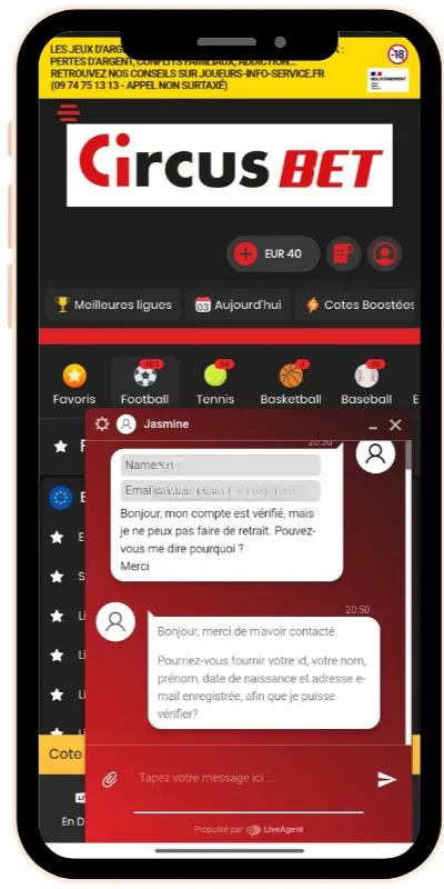 Prise de contact avec le service client de CircusBet le 3 août 2026