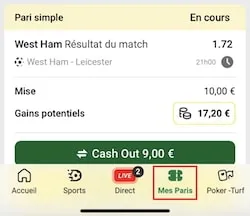 Allez dans vos paris sportifs en cours pour demander le cash out Unibet