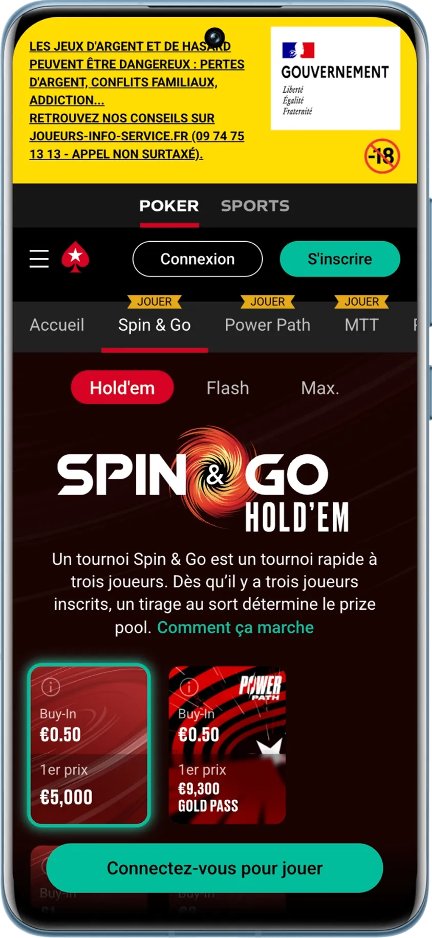 Interface de la partie poker de Pokerstars
