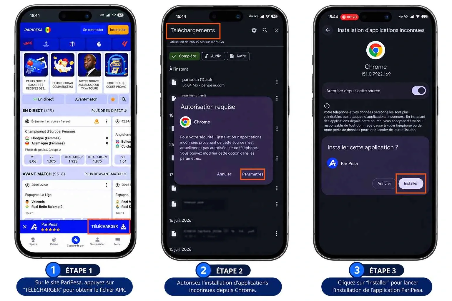Les étapes pour télécharger l'APK PariPesa