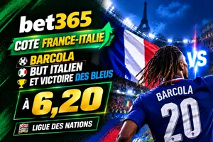 Cote France-Italie bet365 : Barcola, but italien et victoire des Bleus à 6,20 (Ligue des Nations)