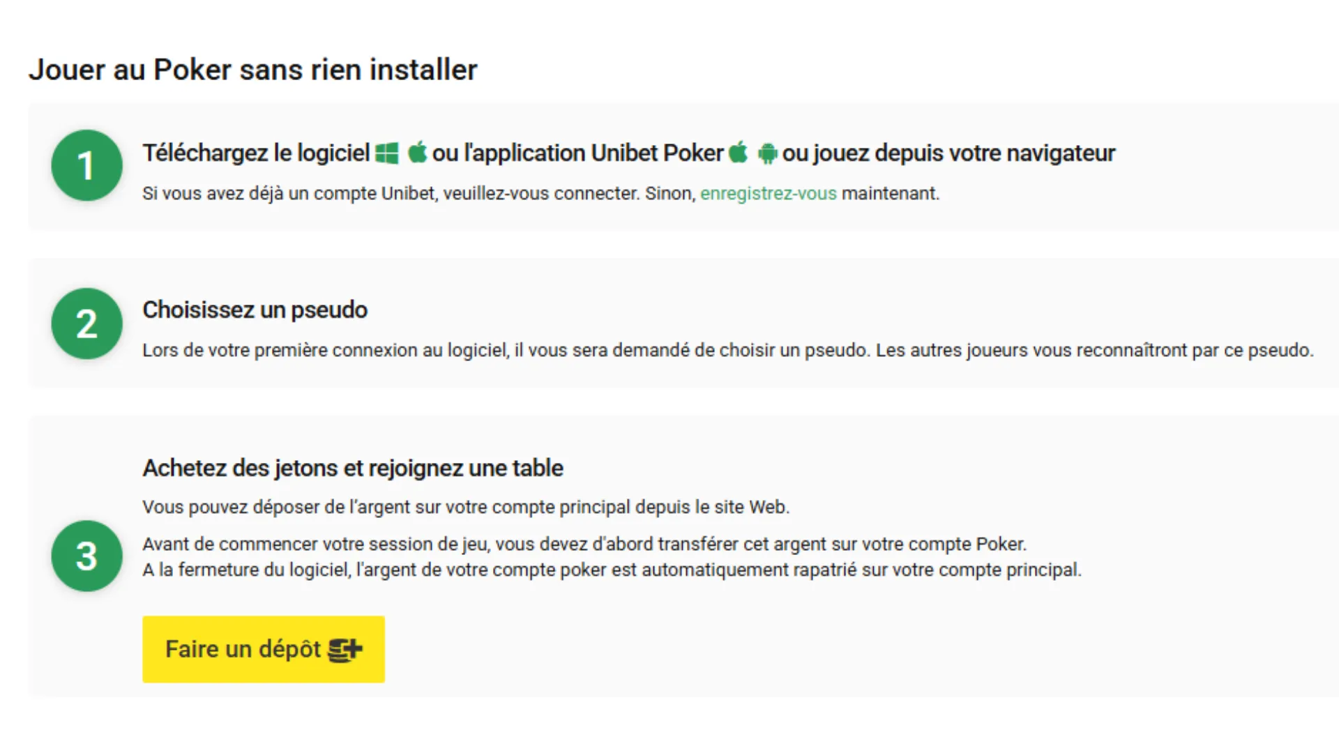 Les différentes étapes pour jouer au poker sur Unibet