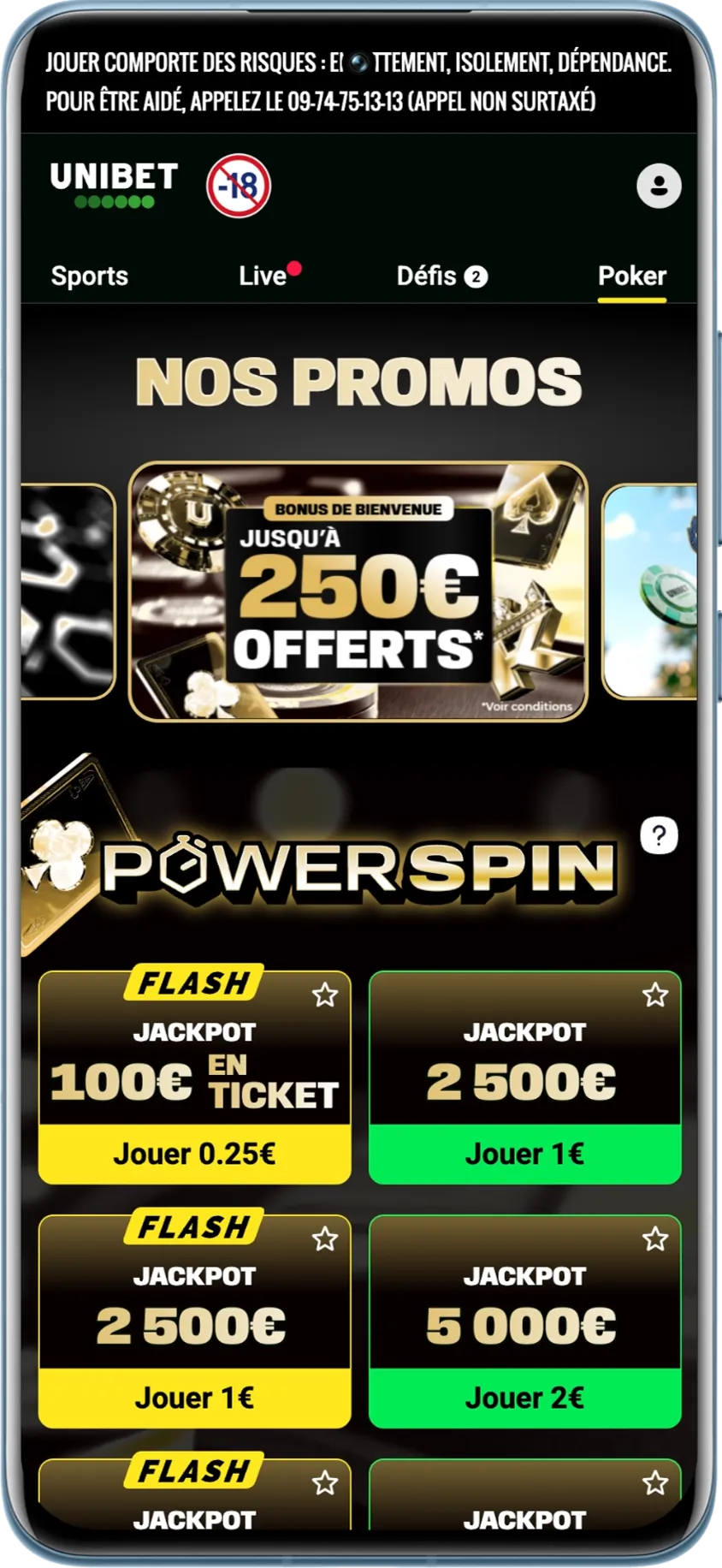 Aperçu des promotions et des tables accessibles sur Unibet poker