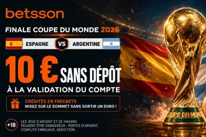 Bonus Betsson Espagne – Argentine : 10 € sans dépôt à la validation du compte pour la + Messi premier buteur à 5,40 pendant la finale de la Coupe du Monde 2026