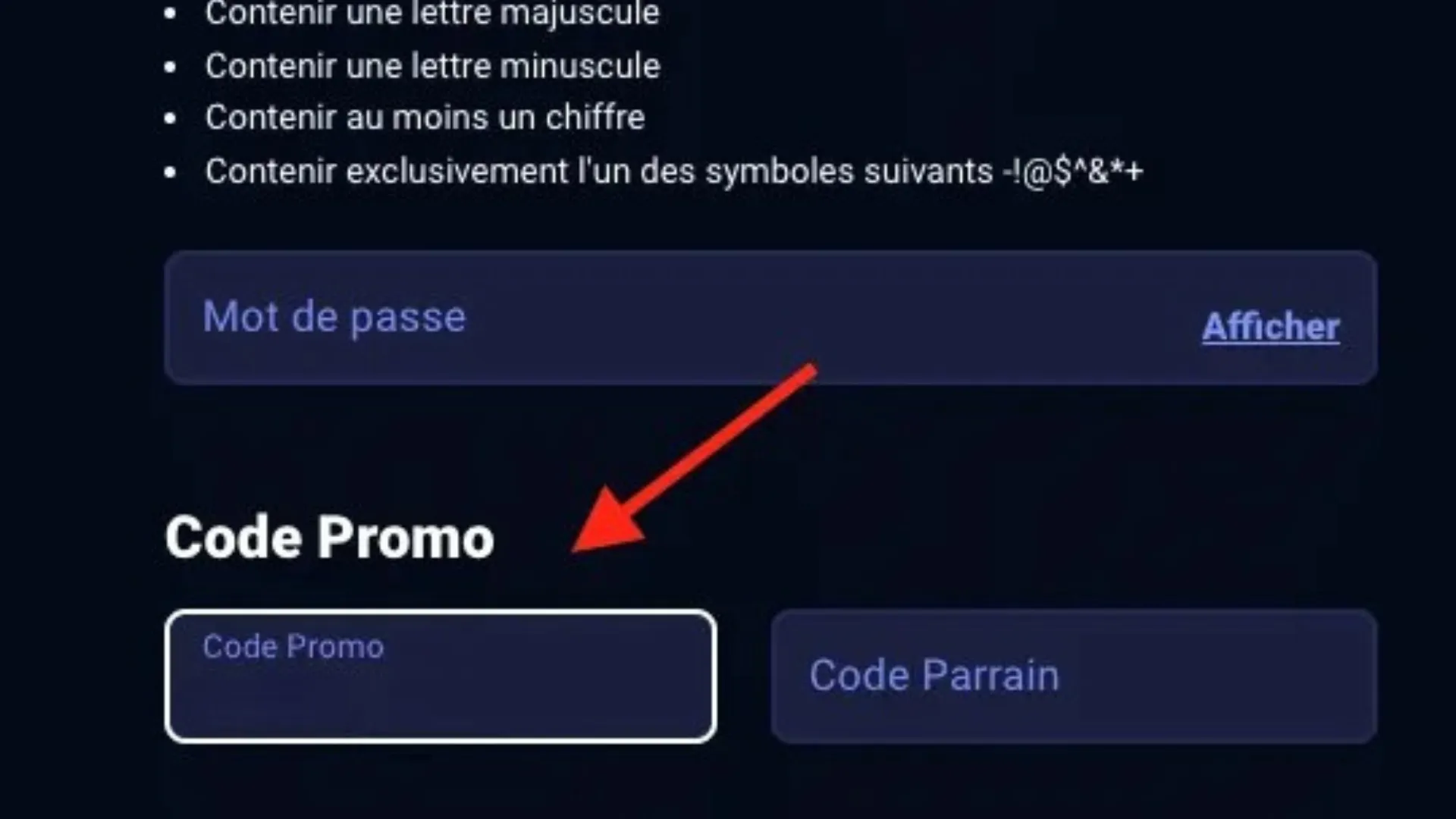 Insérer le code promo dans le champ correspondant du formulaire betsson