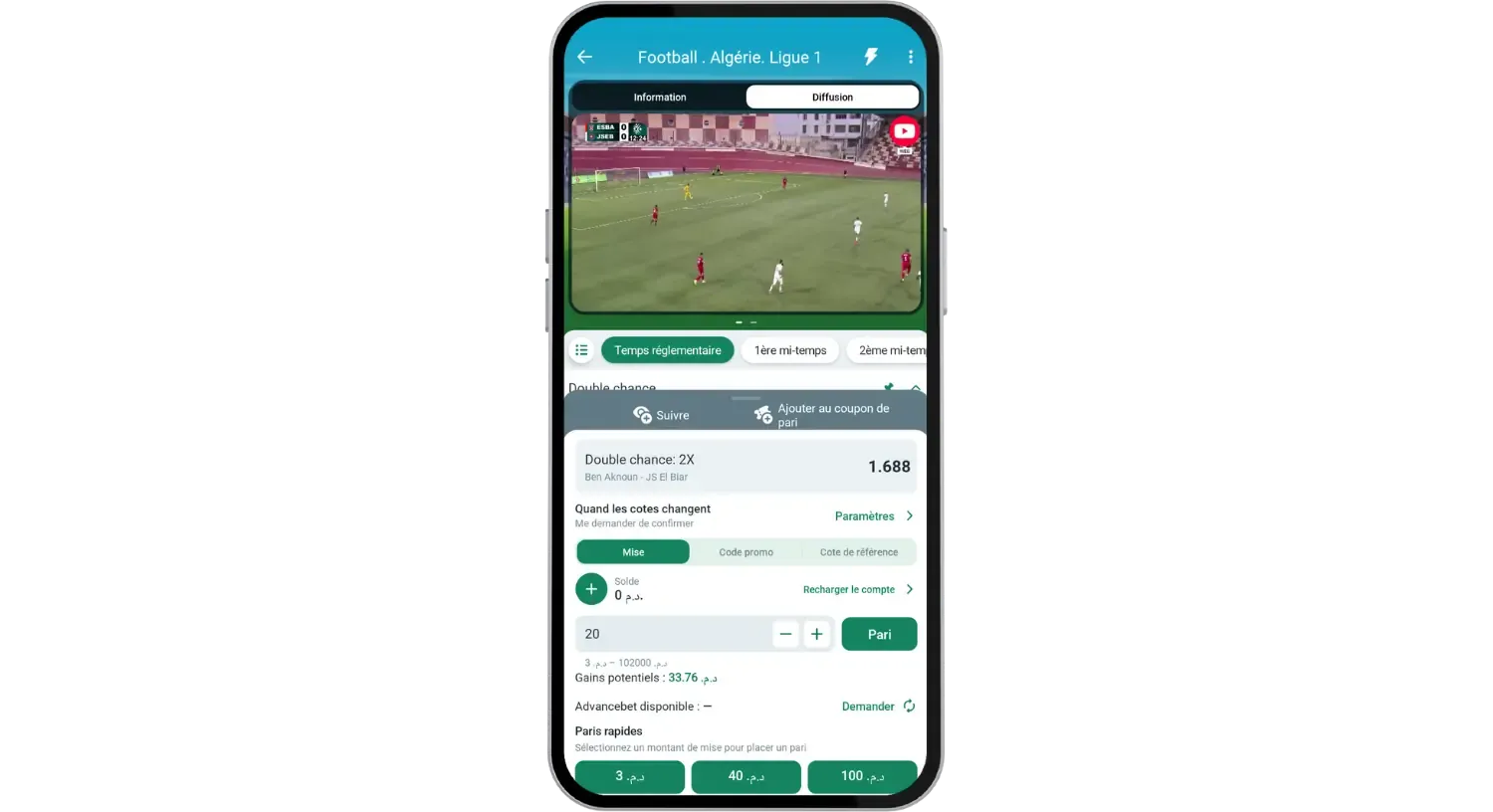 Live streaming sur l'app BetWinner