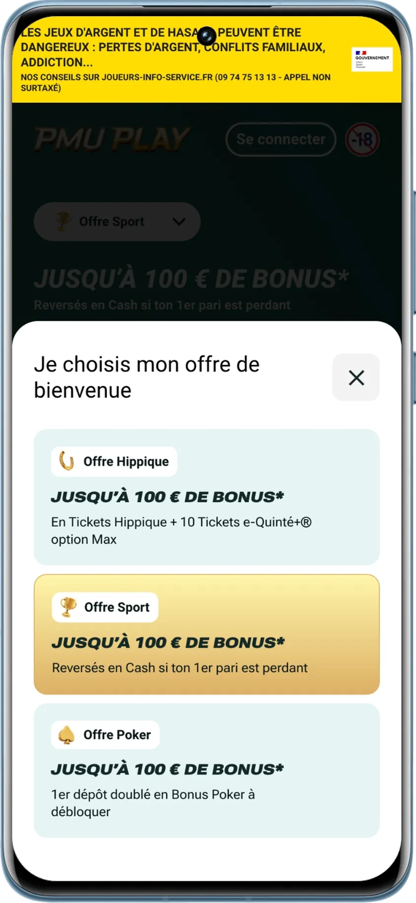 Offre de bienvenue à choisir après avoir cliqué sur notre lien