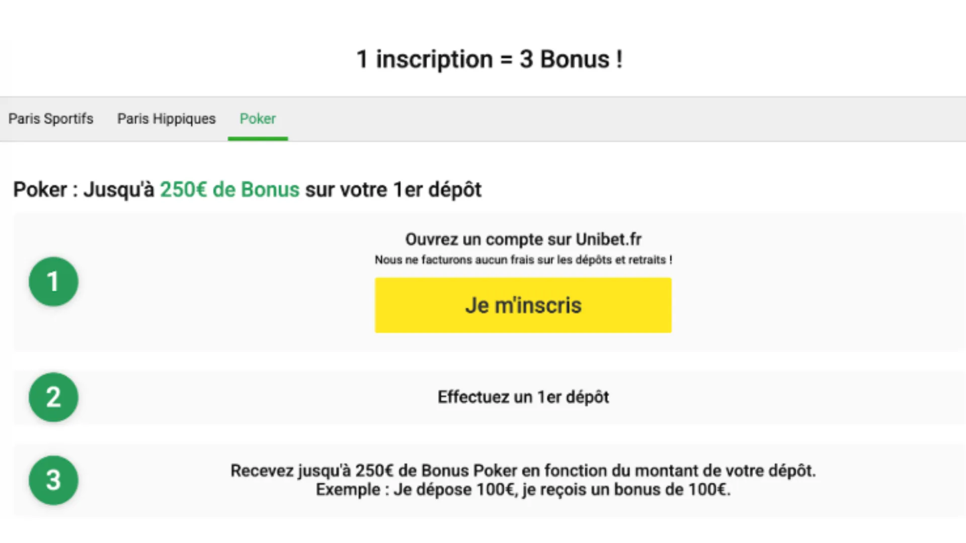 Bonus d'inscription sur Unibet poker