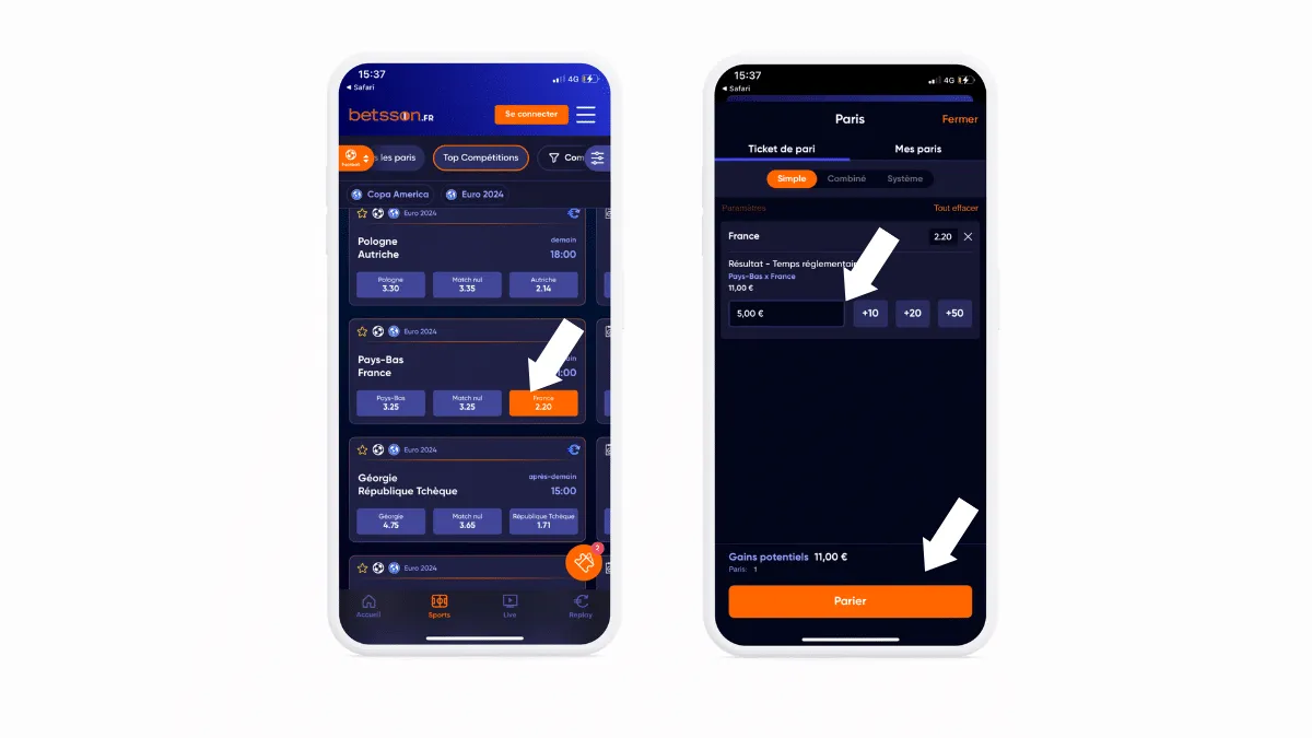 Explications pour placer un pari sur Betsson