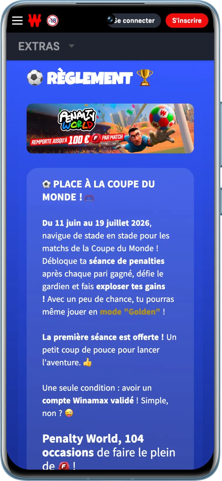 Conditions de l’offre Penalty World offrant des freebets sur Winamax
