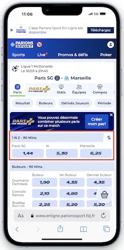 Exemple de pari 1N2 sur Parions Sport