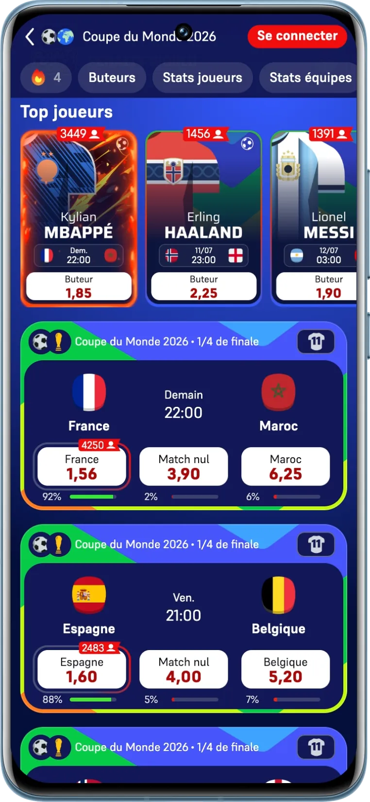Marchés Winamax des quarts de finale pour la Coupe du monde 2026