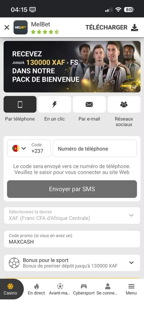 Inscription par téléphone avec code promo MelBet MAXCASH