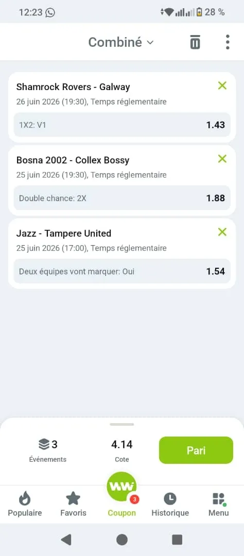 Combiné sur les championnats d'Irlande, Suisse et Finlande avec le code Winwin