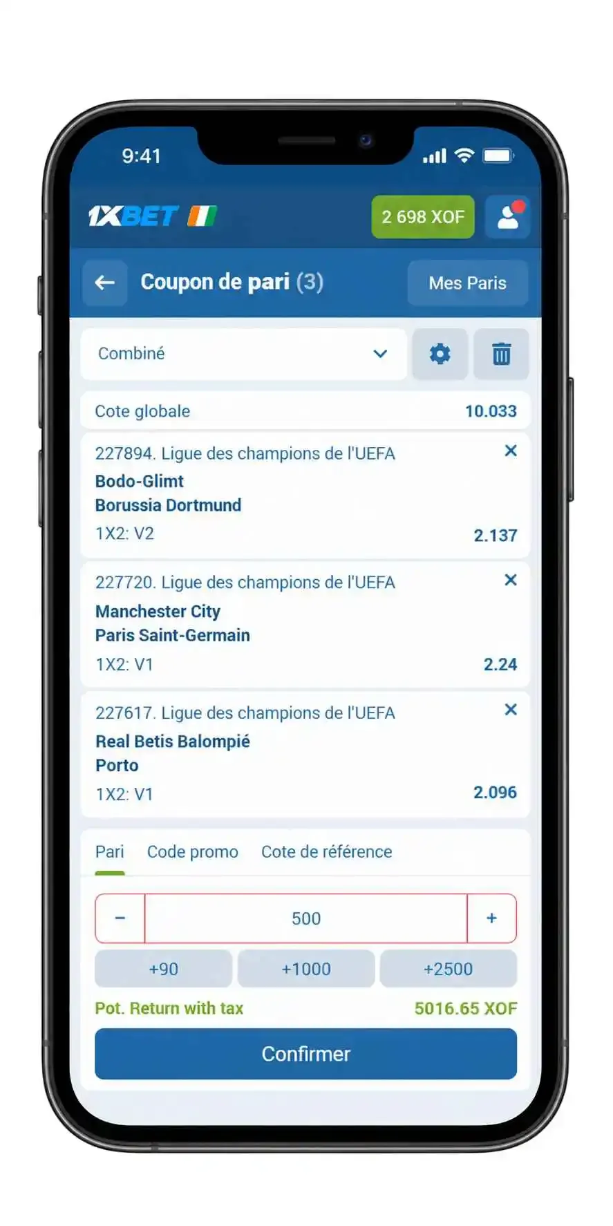 Coupon combiné avec le code promo 1xBet