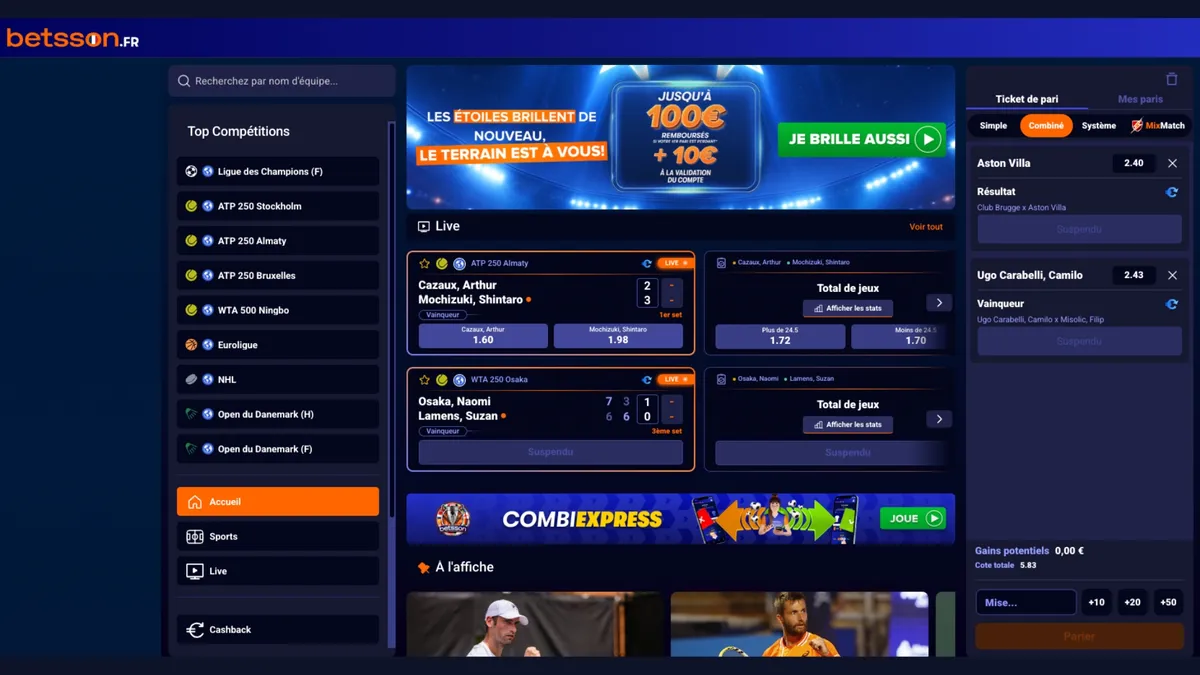 Betsson est le meilleur site de pronos pour avoir un bonus sans dépôt