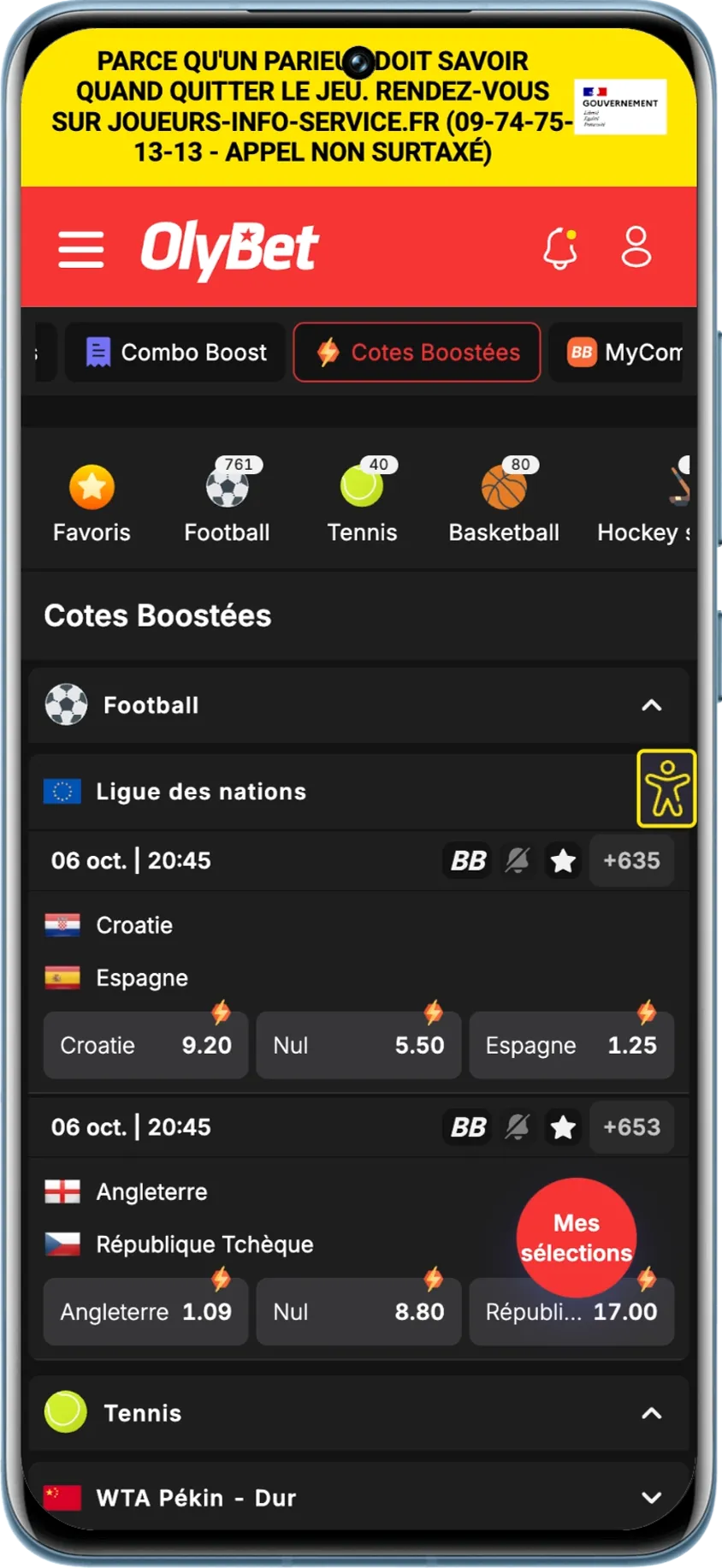 Liste des cotes boostées disponibles sur le site de paris OlyBet