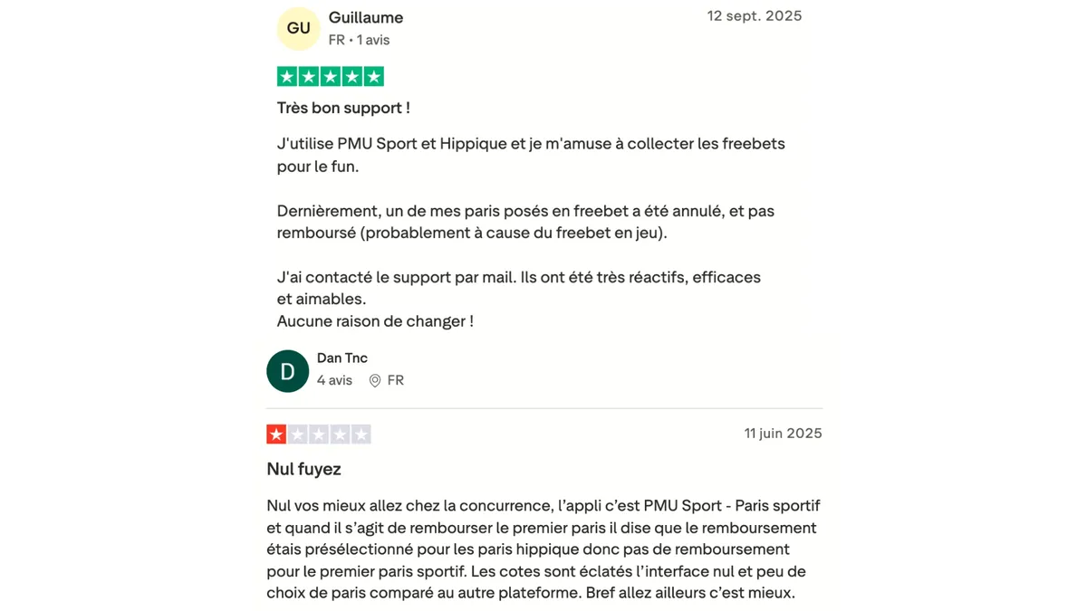 Les avis sur l'application PMU Sport iOS sont partagés sur Trustpilot