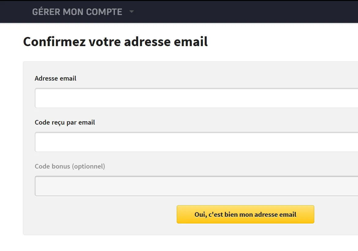 Formulaire pour renseigner le code promo Winamax