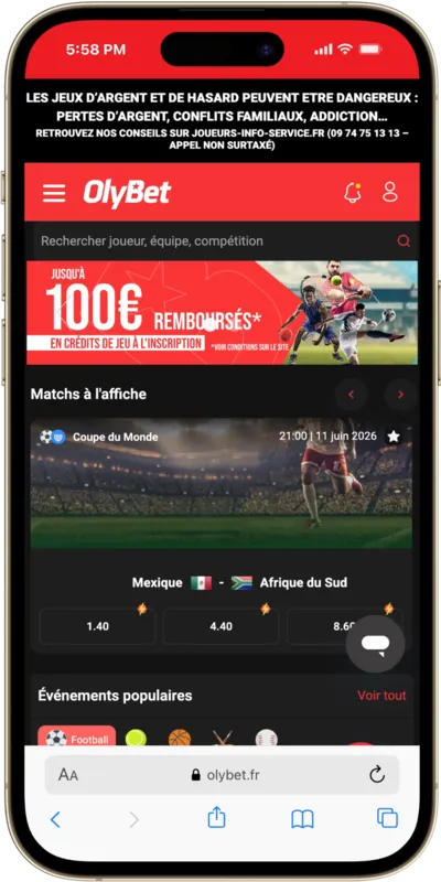 Application Olybet sur mobile