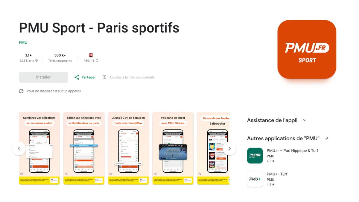 Installez l'application Android PMU