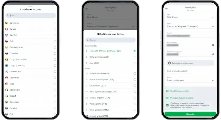 Processus d'inscription sur l'application Linebet
