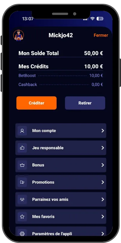 10 € de freebets obtenus après vérification du compte