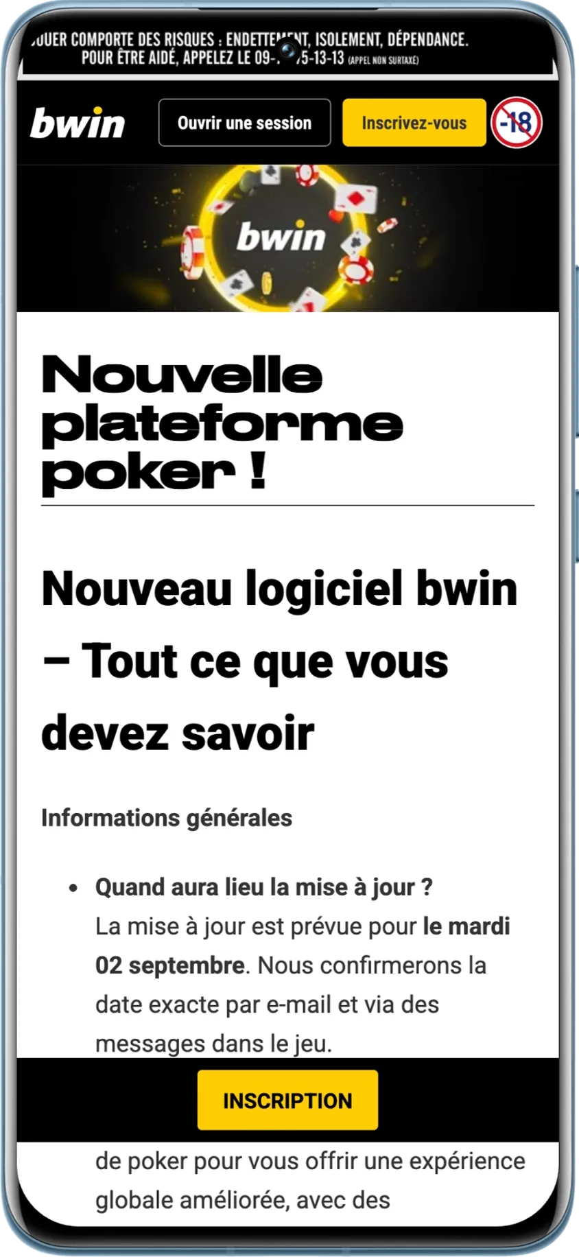 Bwin doit proposer un nouveau logiciel de poker le 2 septembre 2026